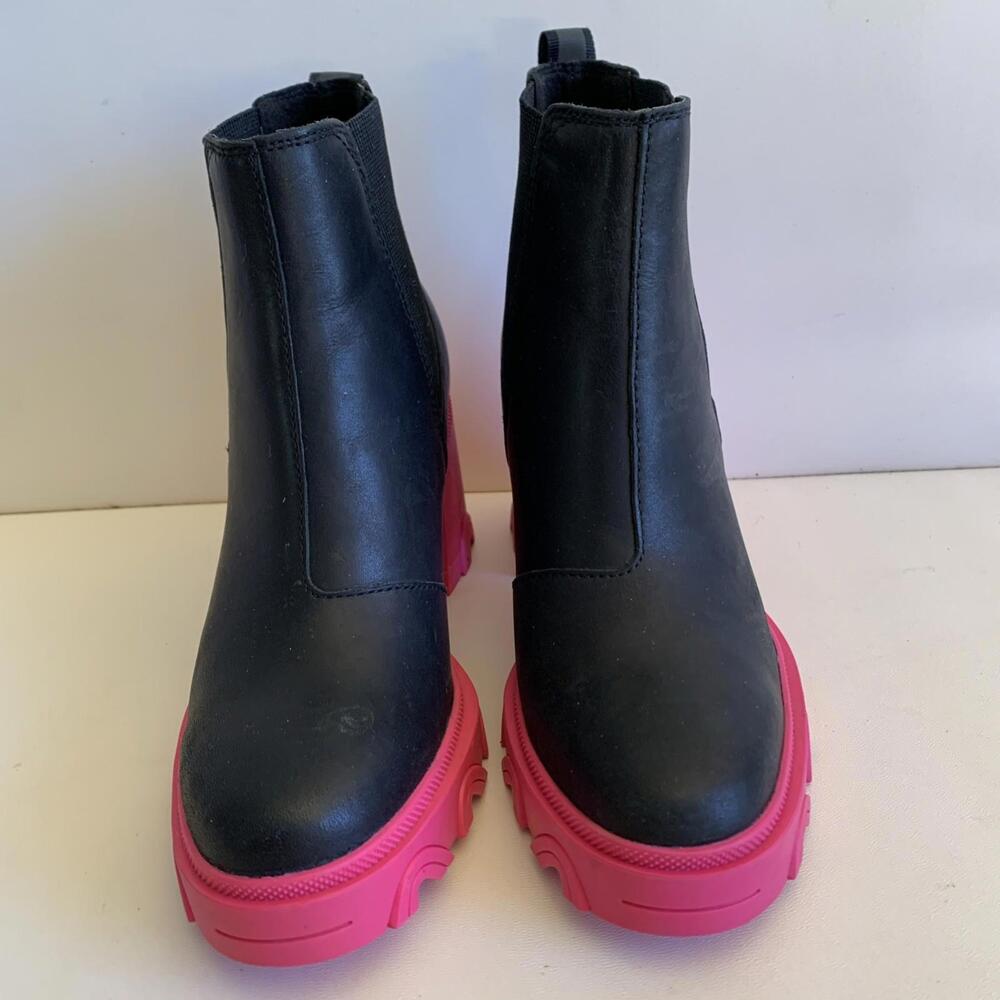 Sorel Women's Black Pink Brex Chelsea Ankle Bootie Boots US SZ 9 Chunky Platform - Picture 2 of 12